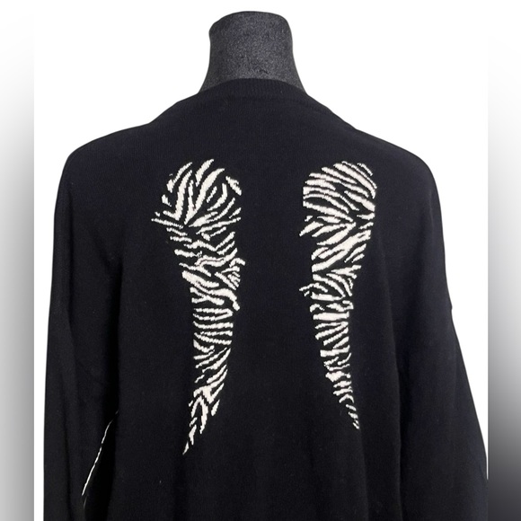 Berenice Black Merino Wool Sweater Angel Wings Raw Seams - Picture 2 of 7